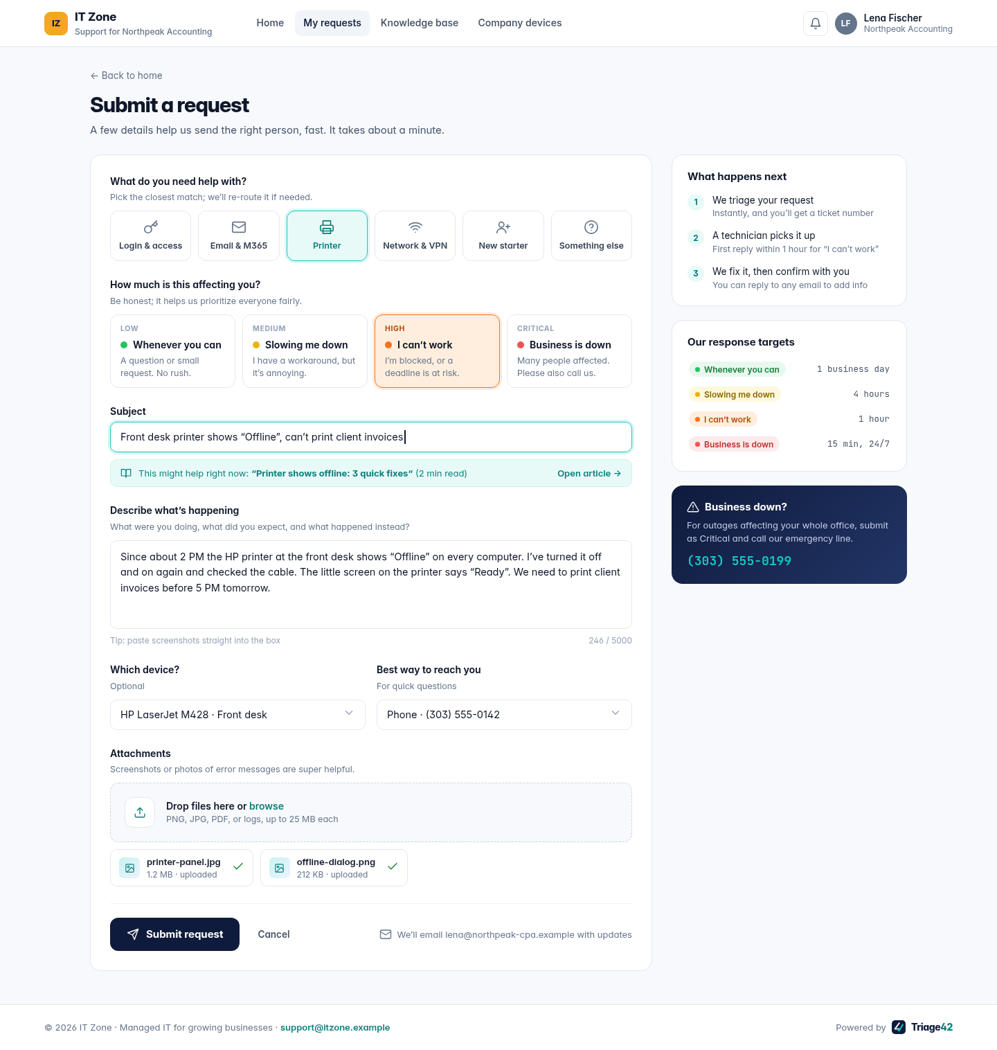 Client portal request form