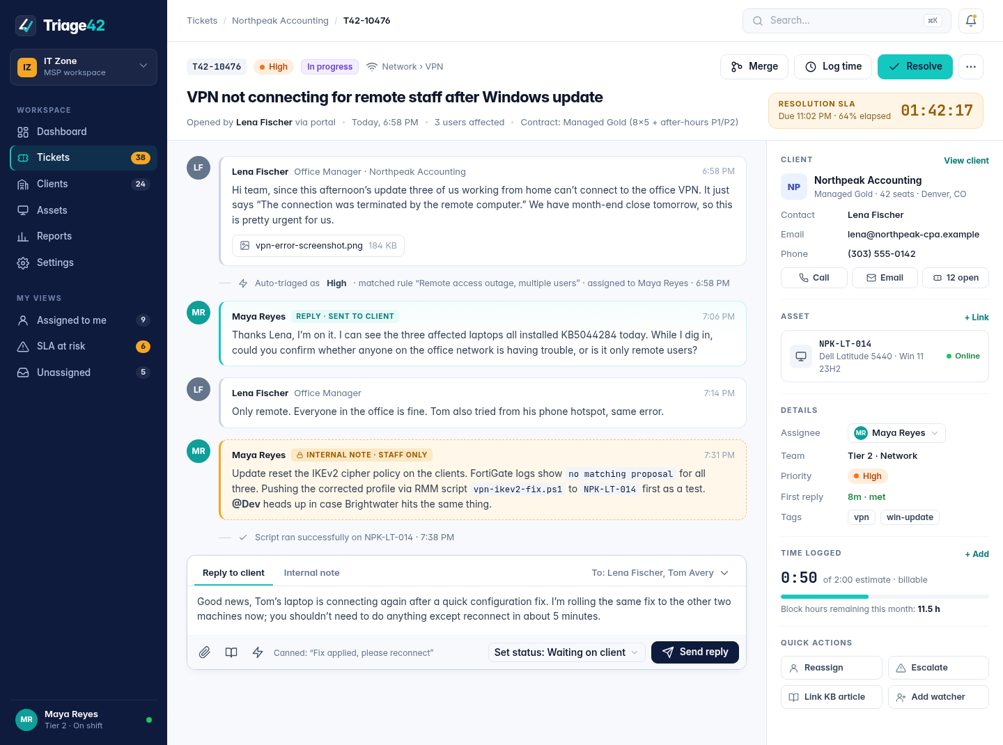 Ticket workspace